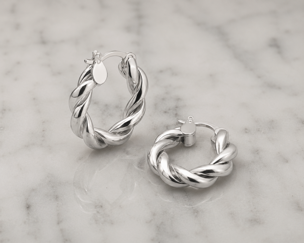 Chunky Rope Twist Hoop Earrings – Sterling Silver