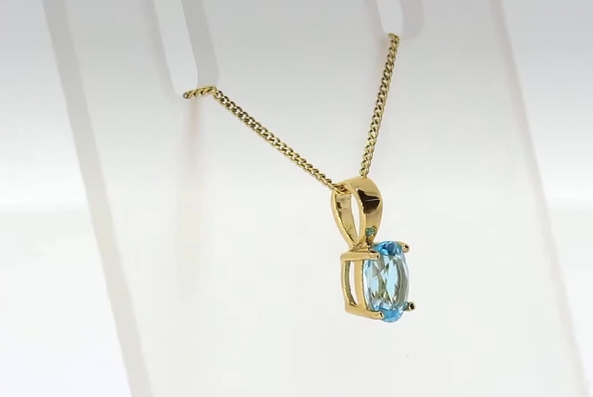9ct Yellow Gold Swiss Blue Topaz Oval Pendant Necklace