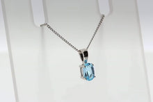 9ct White Gold Swiss Blue Topaz Oval Pendant Necklace