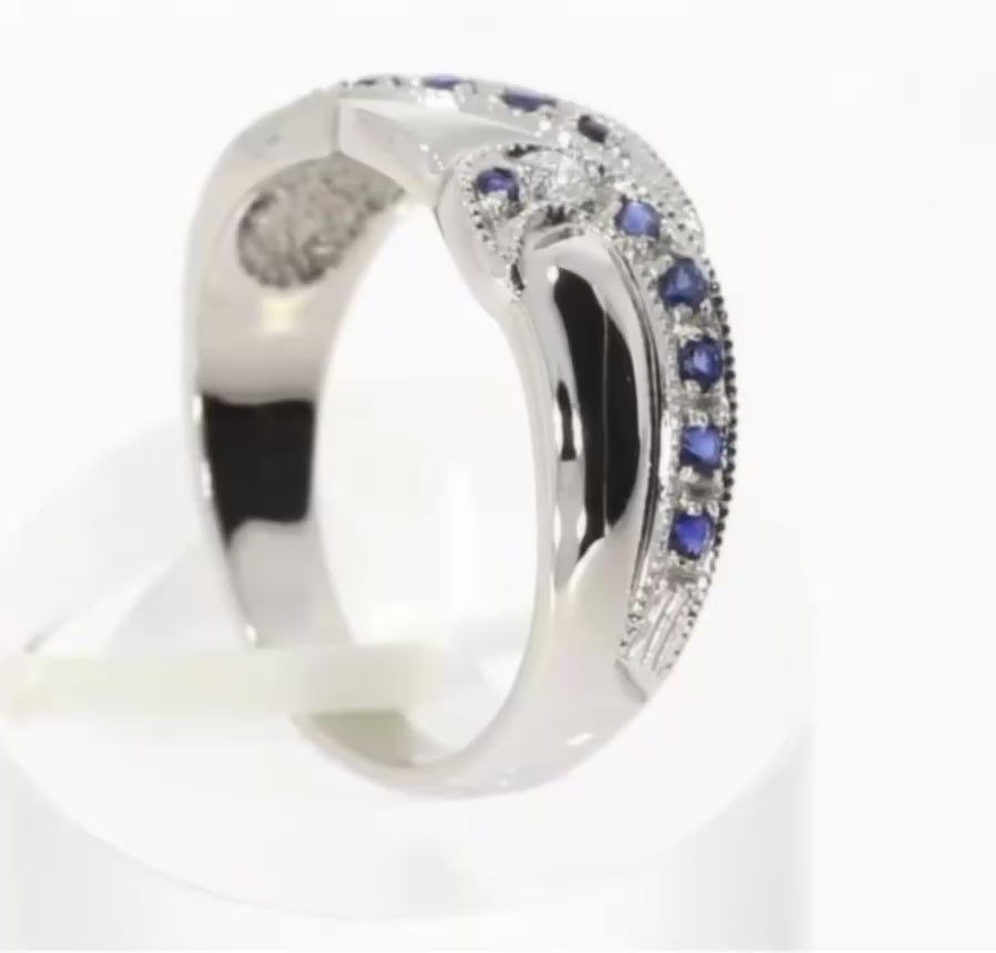 9ct White Gold Blue Sapphire & Diamond Twist Eternity Ring