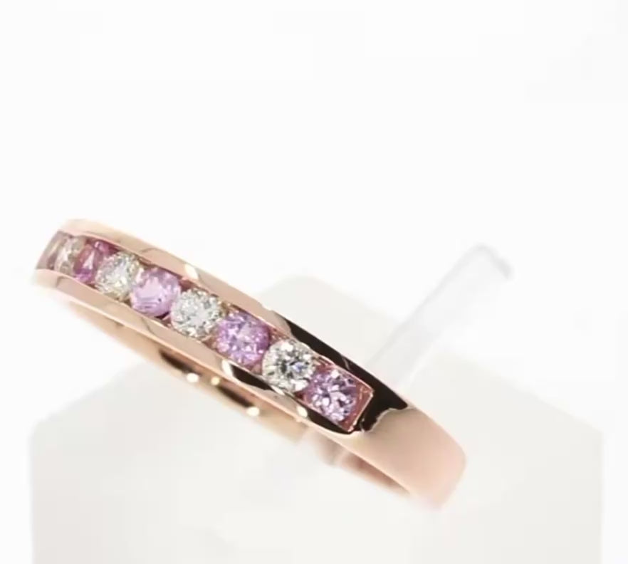 9ct Rose Gold Pink Sapphire & Diamond Channel Set Ring
