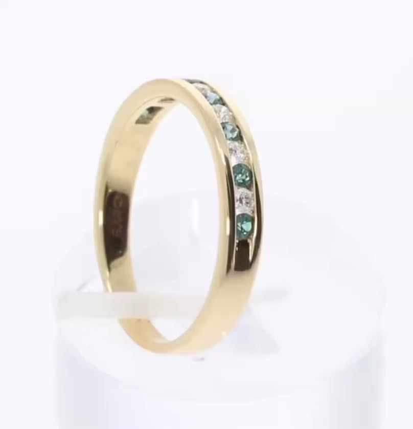 18ct Yellow Gold Teal Sapphire & Diamond Eternity Ring