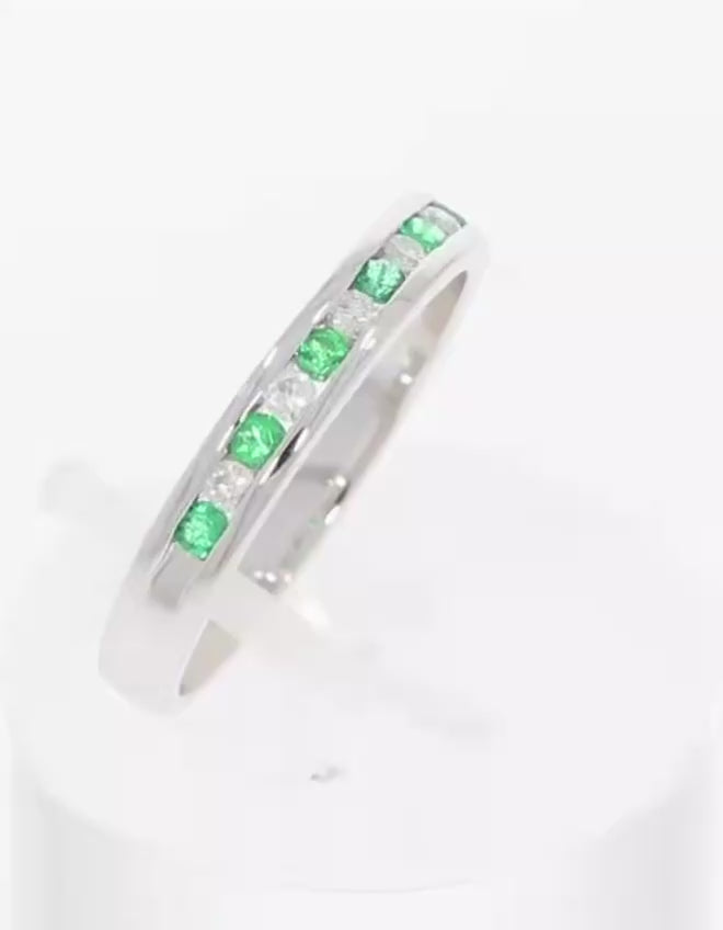 9ct White Gold Emerald & Diamond Eternity Ring
